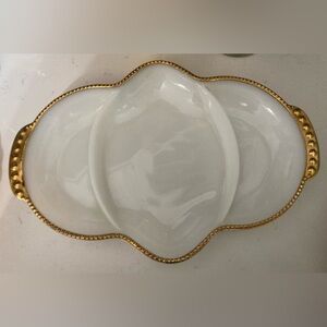Vintage Fire King White Dish with Gold Accent